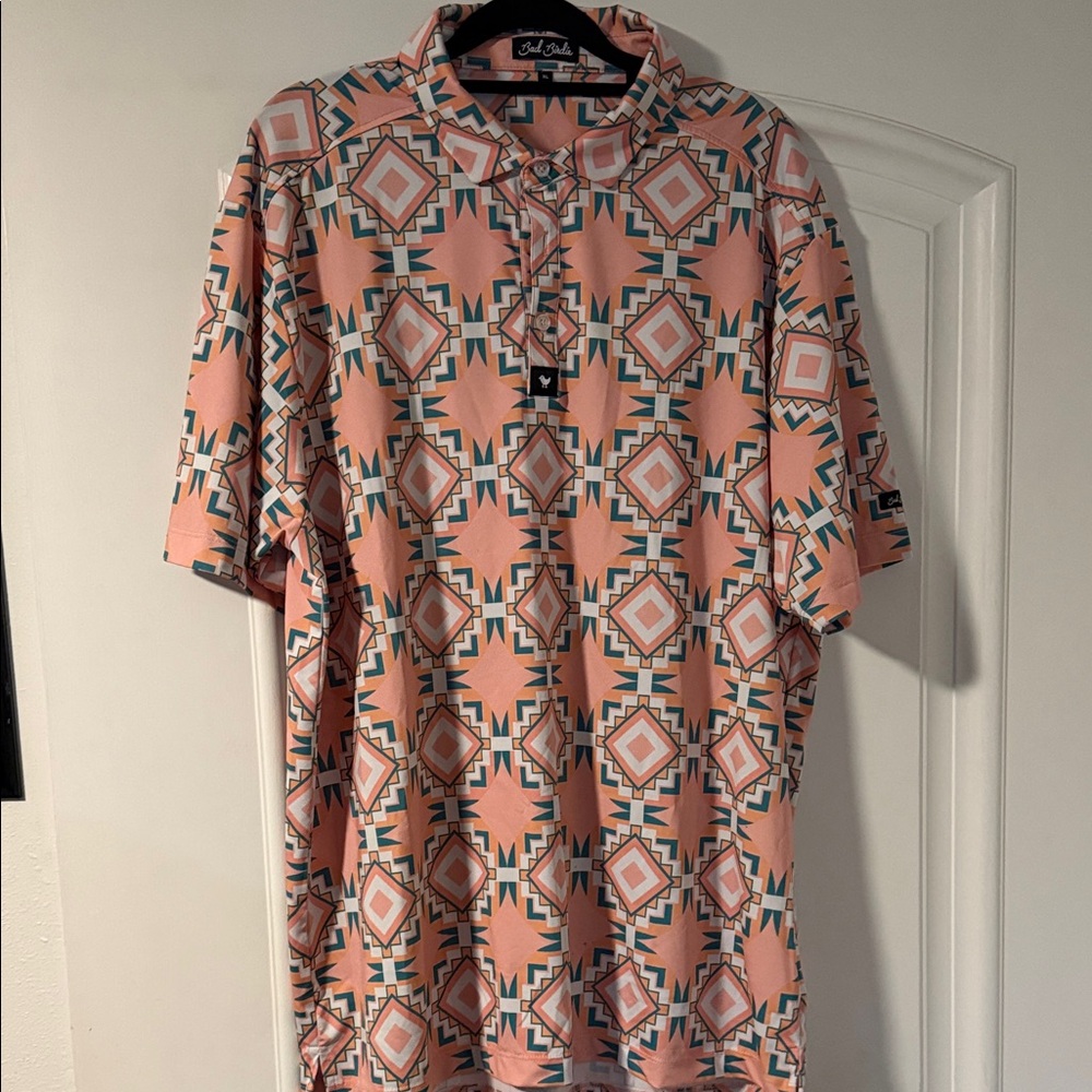 Bad Birdie Pink Geometric Polo Shirt